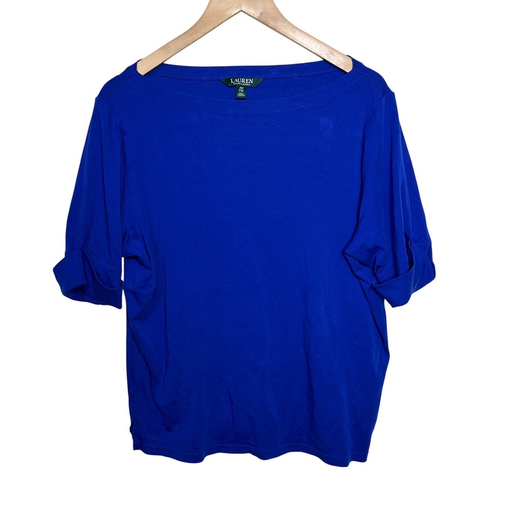 Lauren Ralph Lauren Boat-Neck Rolled Cuff Half Sleeve Top size 2XL Royal Blue